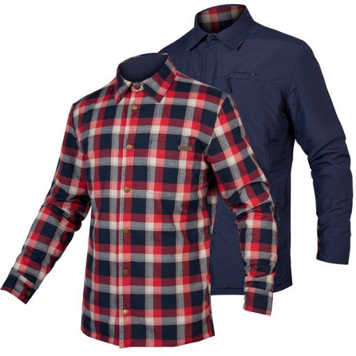 Camicia antivento Endura Hummvee lato camicia flanella a quadri rosso e lato giacca leggera anti-vento